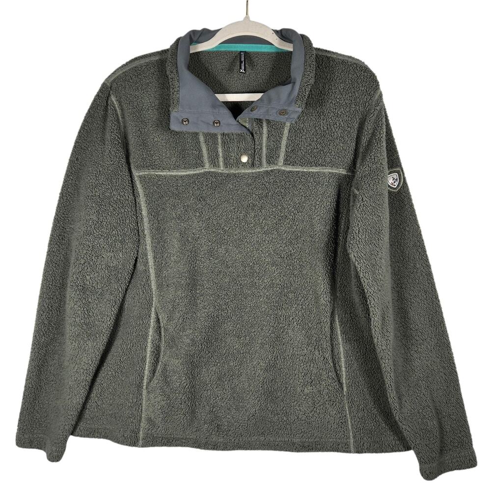 Kuhl Avalon Pullover‎ Womens XLarge Green Fleece 1/4 Snap Outdoor Hiking Pockets